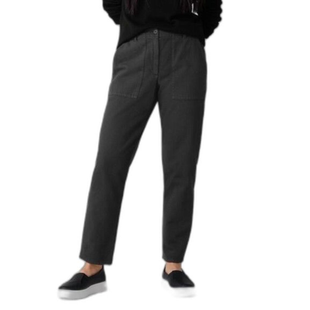 Eileen Fisher Garment Dyed Utility Cotton Tapered Pant Washed Black Petite Small
